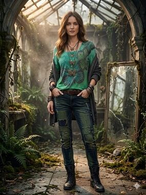 Appropriate Behavior Studded Green Butterfly Paisley Y2K Fairy Grunge Top Large